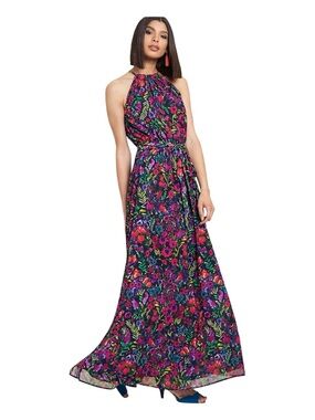 ModCloth Illuminated Elegance Vibrant Floral Halter Maxi Dress Size S